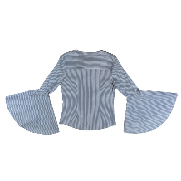MILLY Women Size 4 Michelle Blue White Stripe Bell Sleeve Cotton Blouse USA - Picture 8 of 13